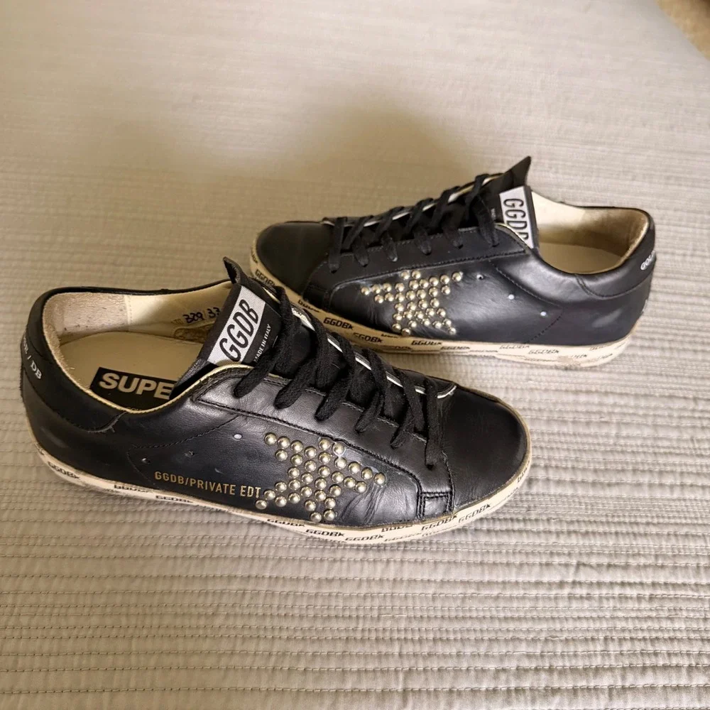 Golden Goose Super-Star Black Leather Studded Star‎ Private Edition Sneakers 35